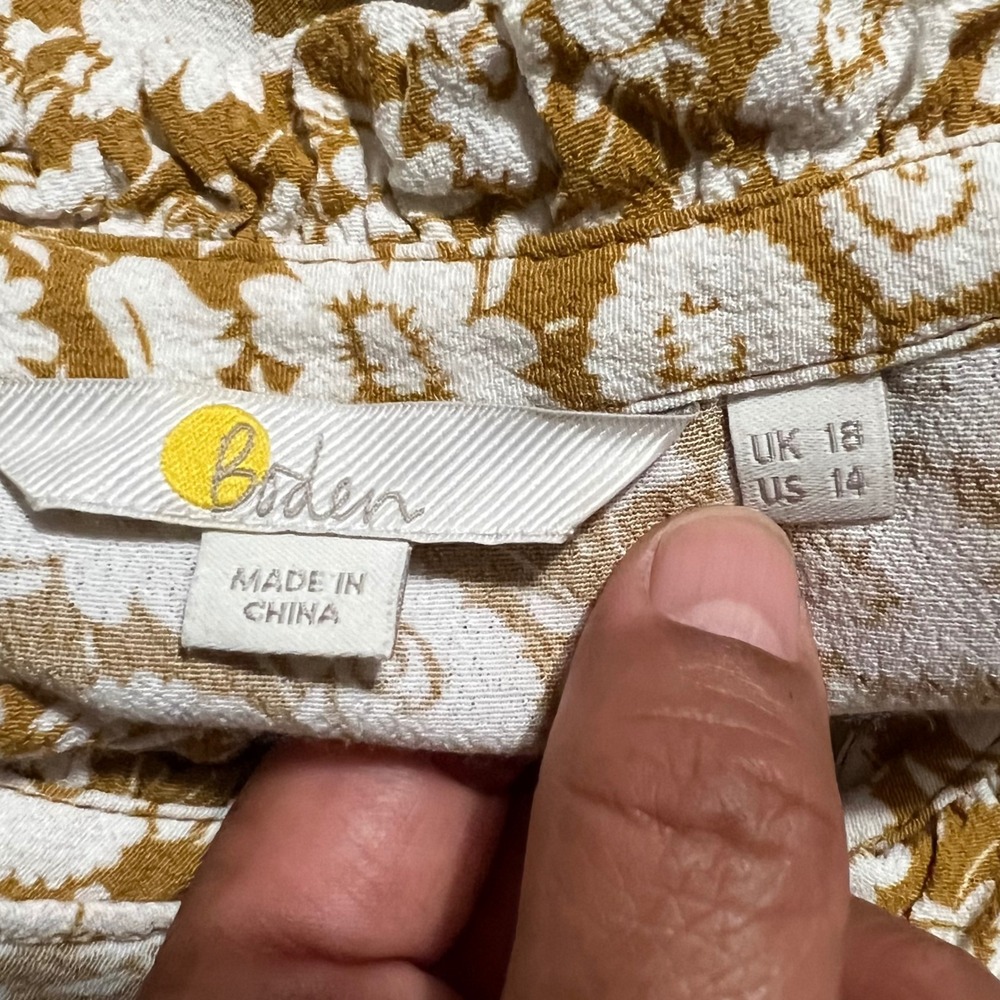 Boden Mustard Yellow Floral Ruffle High Neck Midi Dress Womens US 14 - Picture 10 of 12